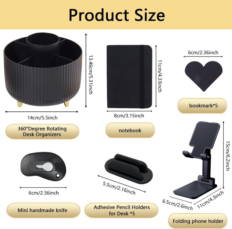 suniya Office Supplies,Desk Accessories,with Stapler, Tape Dispenser,Desk Organizer,Folding Phone Holder,Pen,Journal Notebook,Scissor,Staple Remover,Staples,Clear Tape,Sticky Notes,Paper Clips,Bookmark,Ect - Image 5